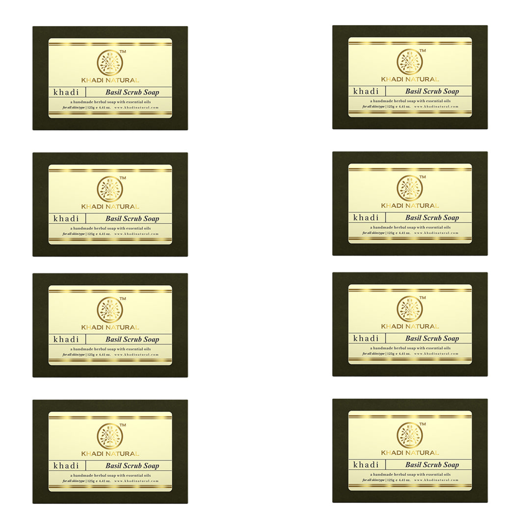 Khadi Natural Herbal Basil Scrub Soap (Pack of 8)
