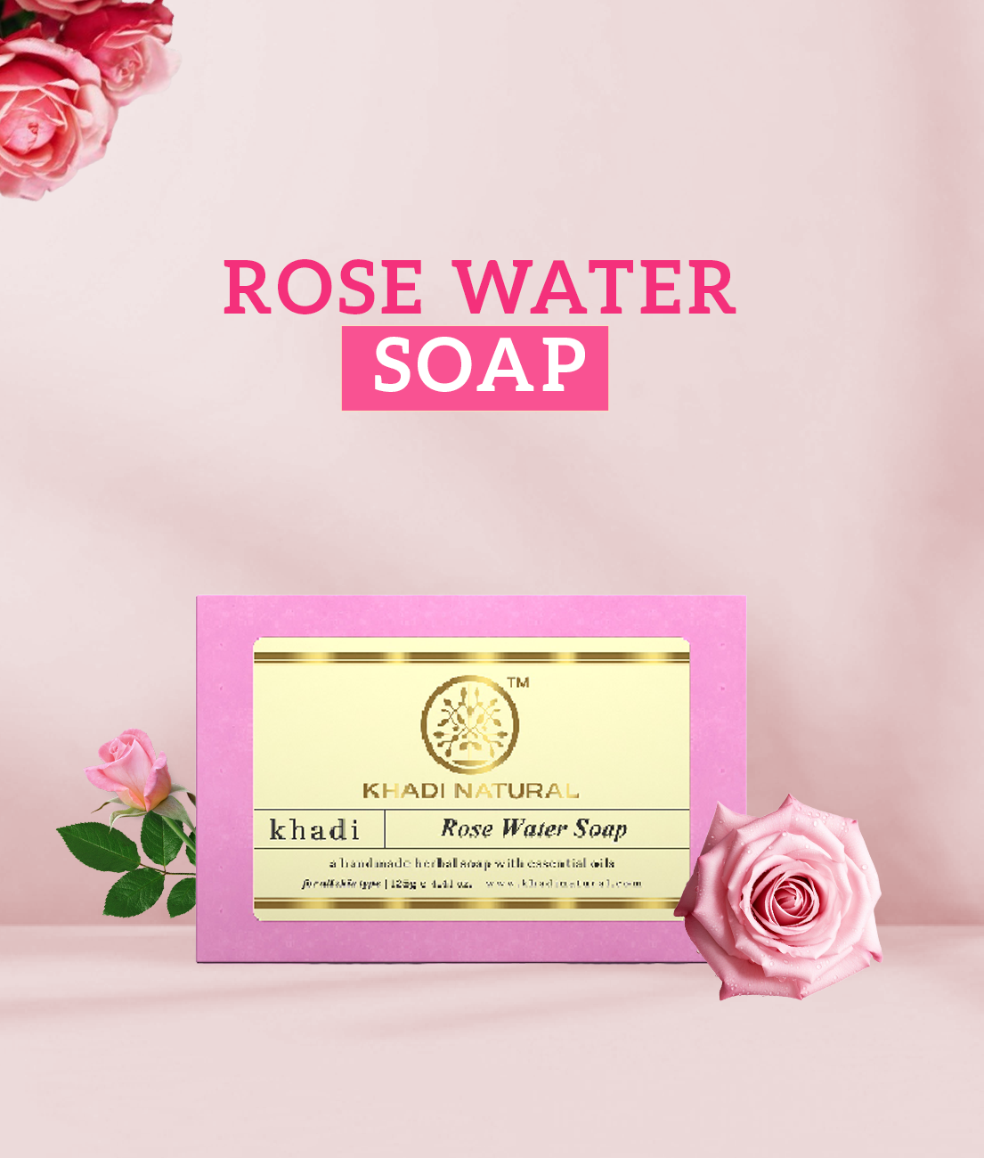 Khadi Natural Herbal Rose Water Soap-125 g
