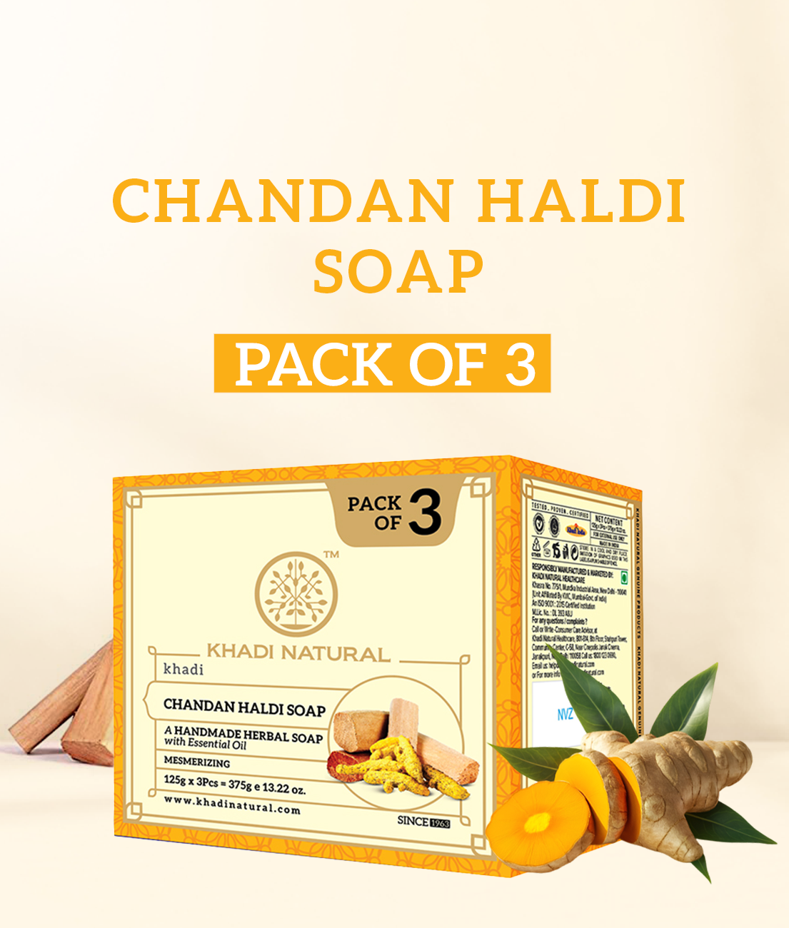 Khadi Natural Herbal Chandan Haldi Soap 125 g (Pack Of 3)