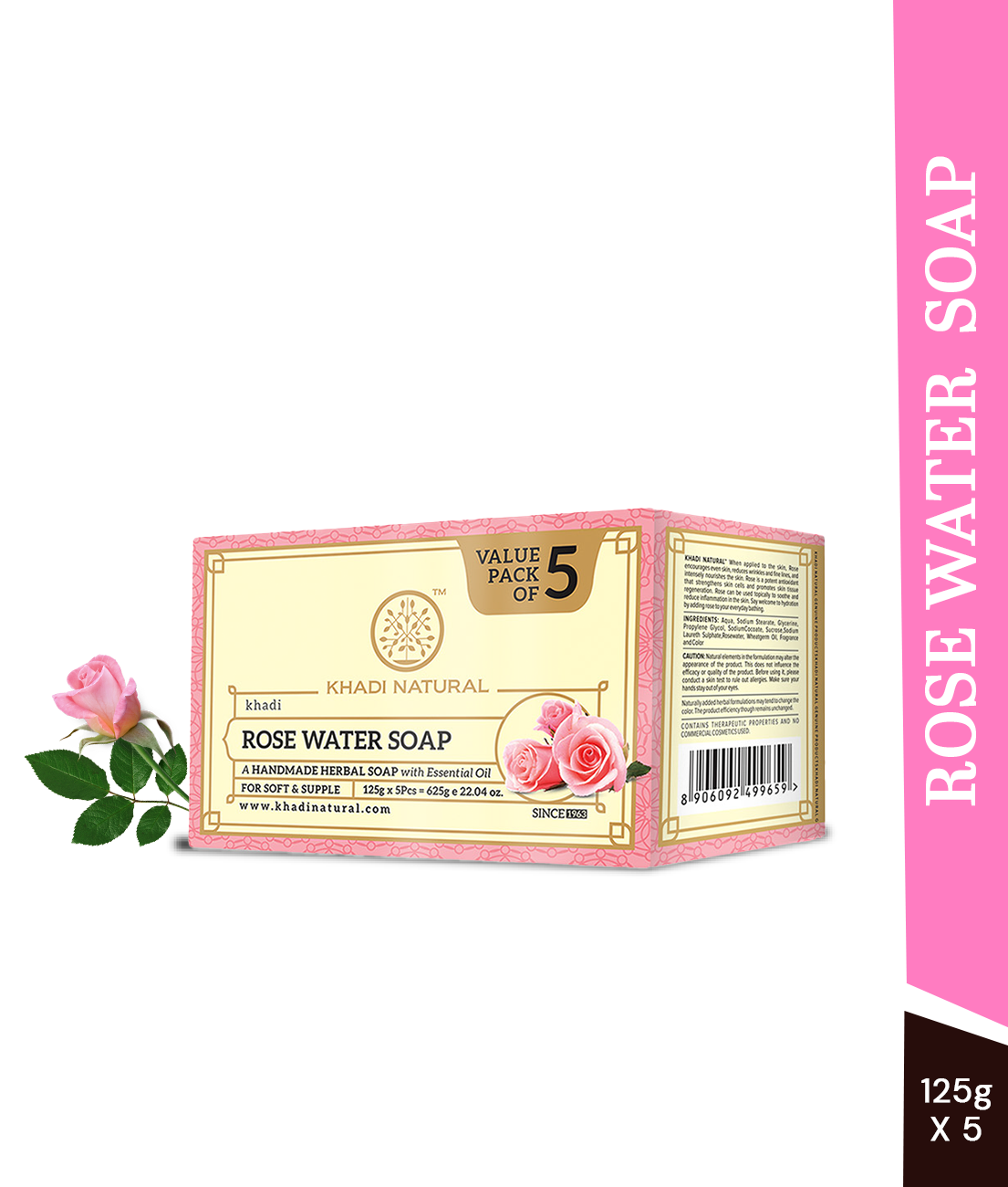 Khadi Natural Rosewater Soap (Pack of 5)
