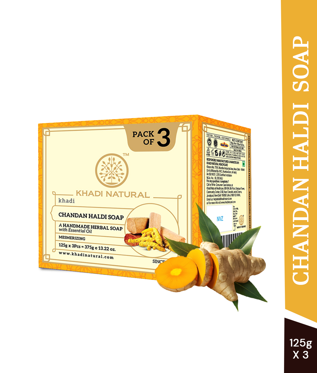 Khadi Natural Herbal Chandan Haldi Soap 125 g (Pack Of 3)