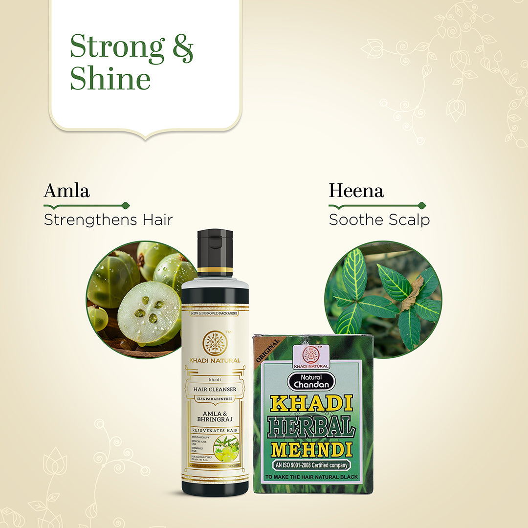 Khadi Herbal Amla & Bhringraj Hair Cleanser with Black Mehndi Combo (Set of 2)