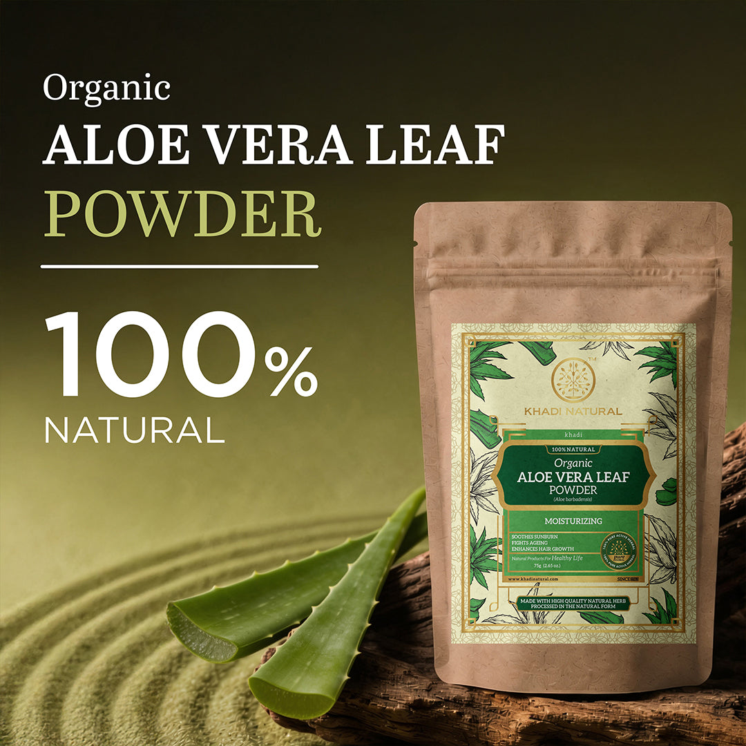 Khadi Natural Aloe Vera Leaf Organic Powder for Skin & Hair Care 75gm
