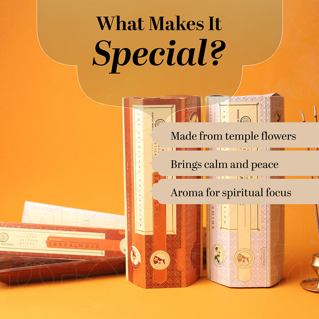 Khadi Natural Incense Sticks Jasmine and Sandalwood Combo of Pack of 6