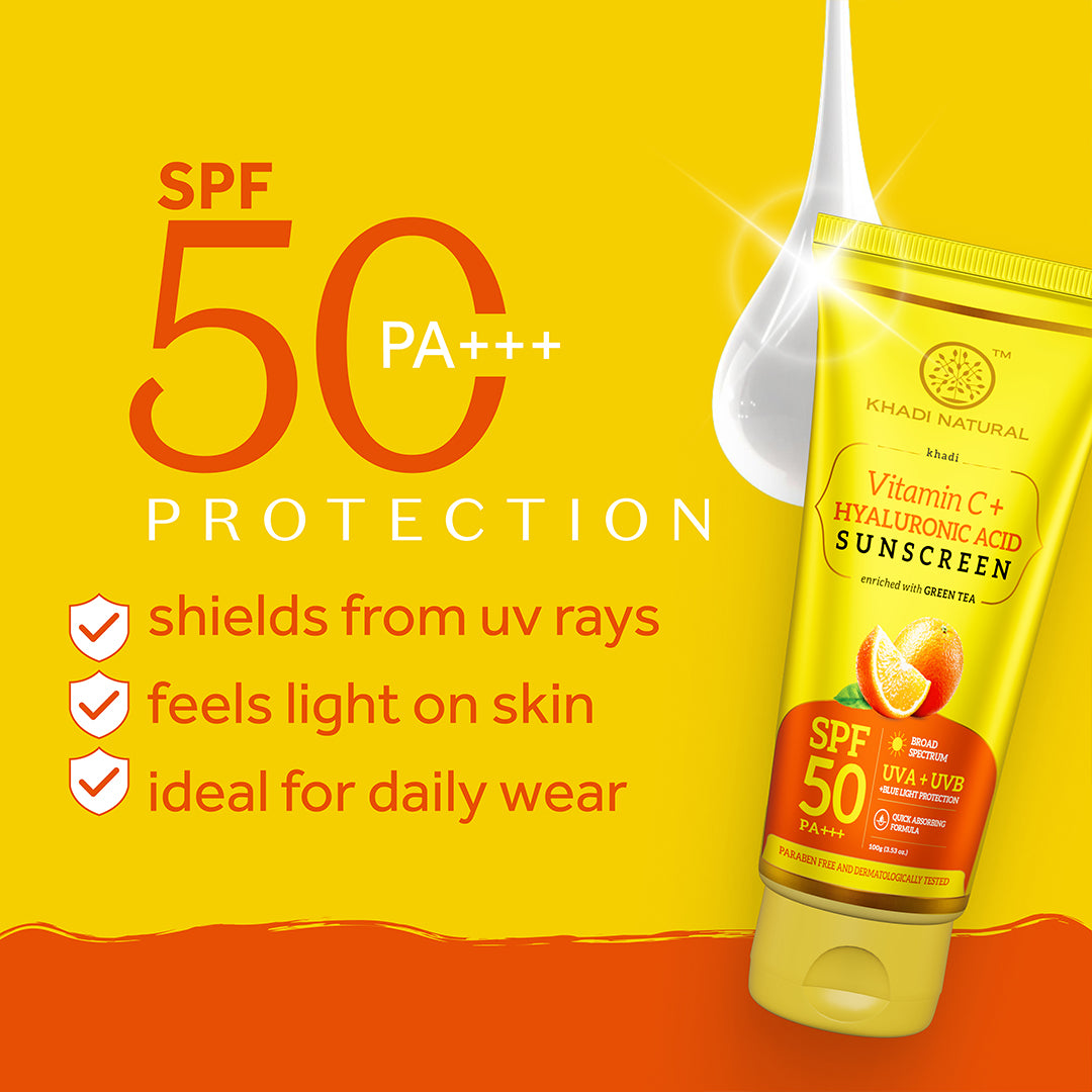 Khadi Natural Vitamin C + Hyaluronic Acid Sunscreen Aqua Gel with Green Tea - SPF 50 - 100ml Sale