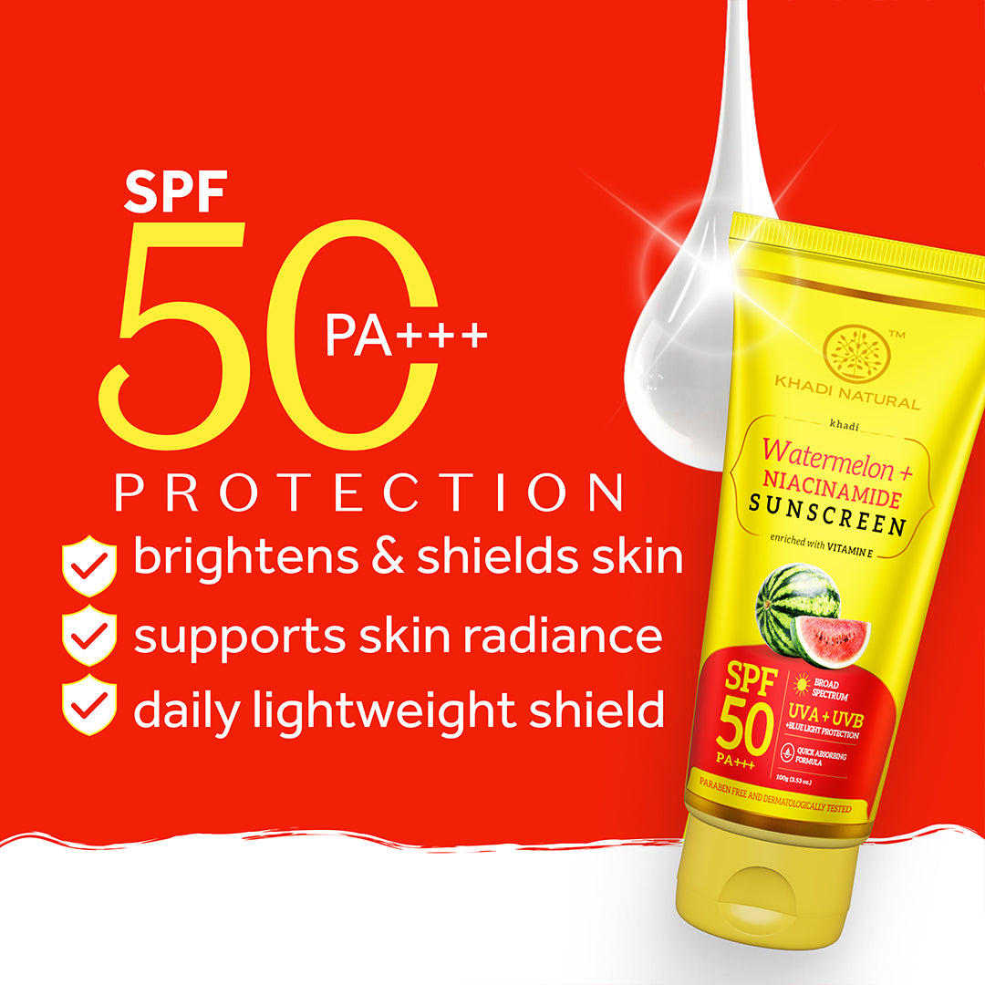 Khadi Natural Watermelon + Niacinamide Sunscreen Aqua Gel SPF 50 PA+++ 100gm Sale