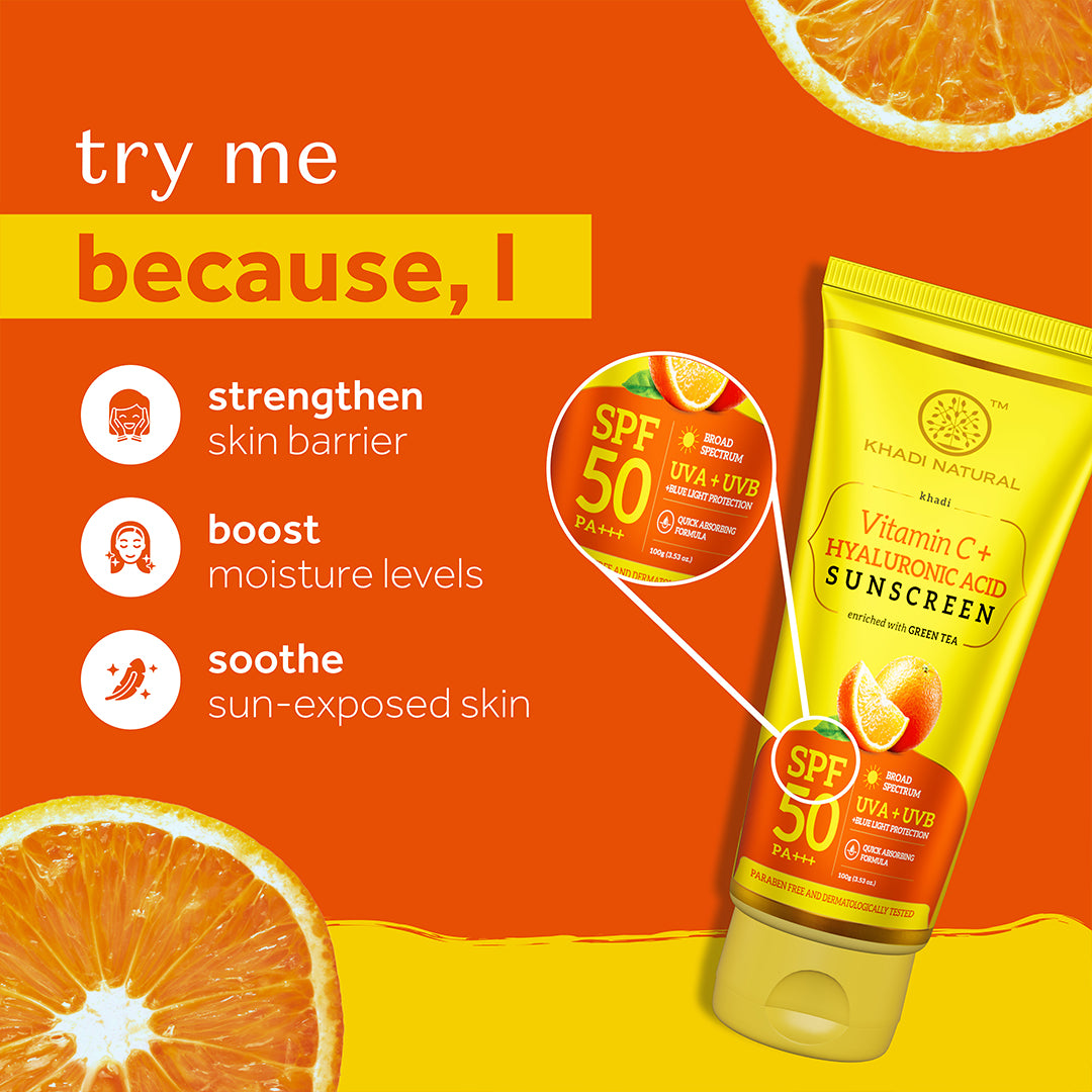 Khadi Natural Vitamin C + Hyaluronic Acid Sunscreen Aqua Gel with Green Tea - SPF 50 - 100ml Sale